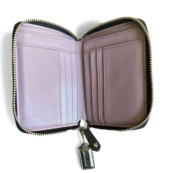 Coach Black Jacquard Signature Zip Wallet – Gold Trim Zip Around - Picture 4 of 5